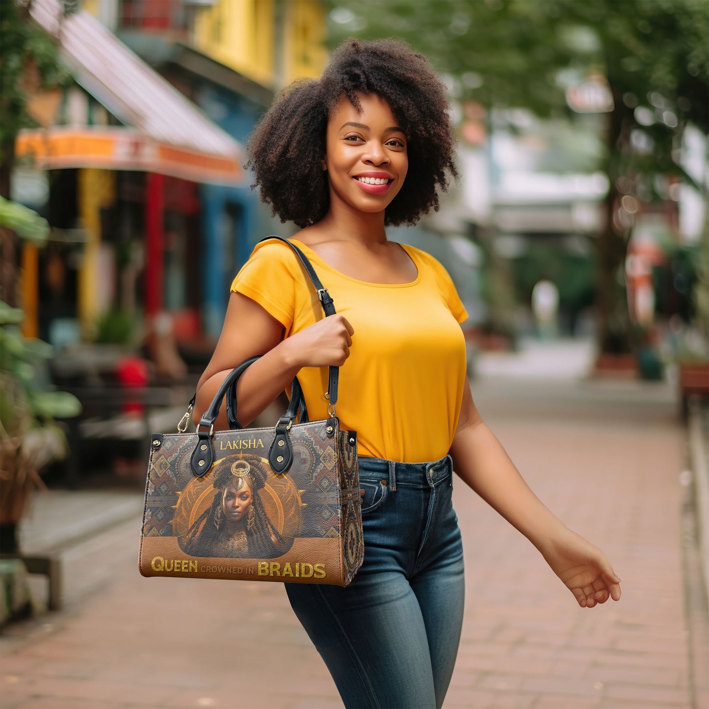 Queen Crowned In Braids - Personalized Leather Handbag STB33