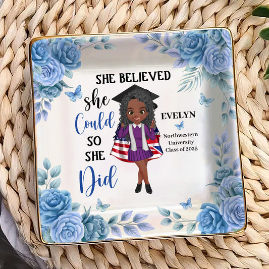 She Believed She Could So She Did - Personalized Ceramic Ring Dish Square