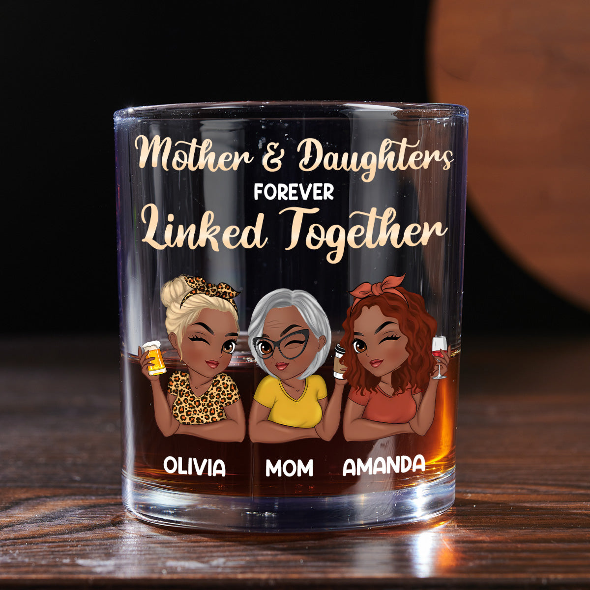 Forever Linked Together - Personalized Round Whiskey Glass