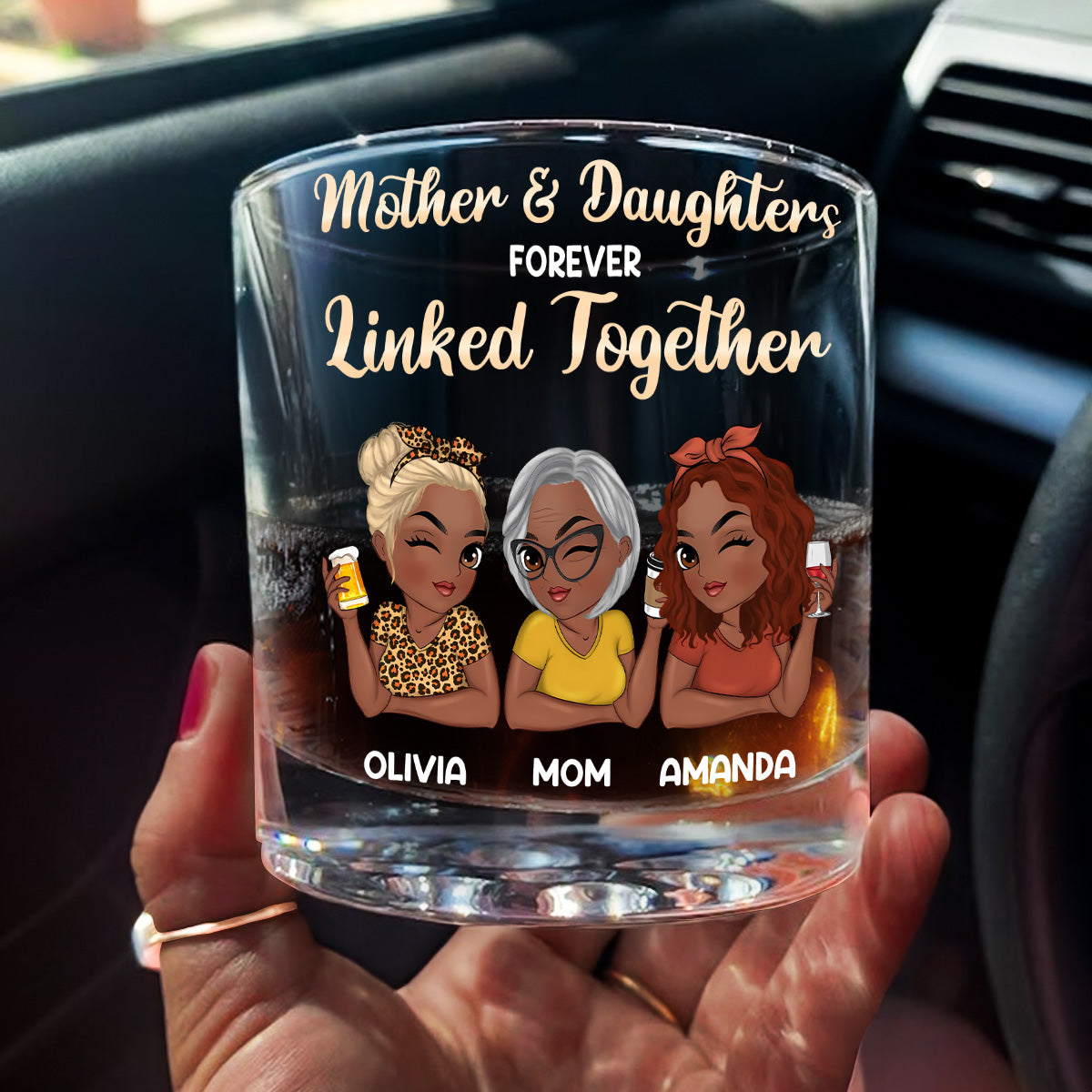 Forever Linked Together - Personalized Round Whiskey Glass