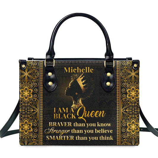 I Am A Black Queen - Personalized Leather Handbag