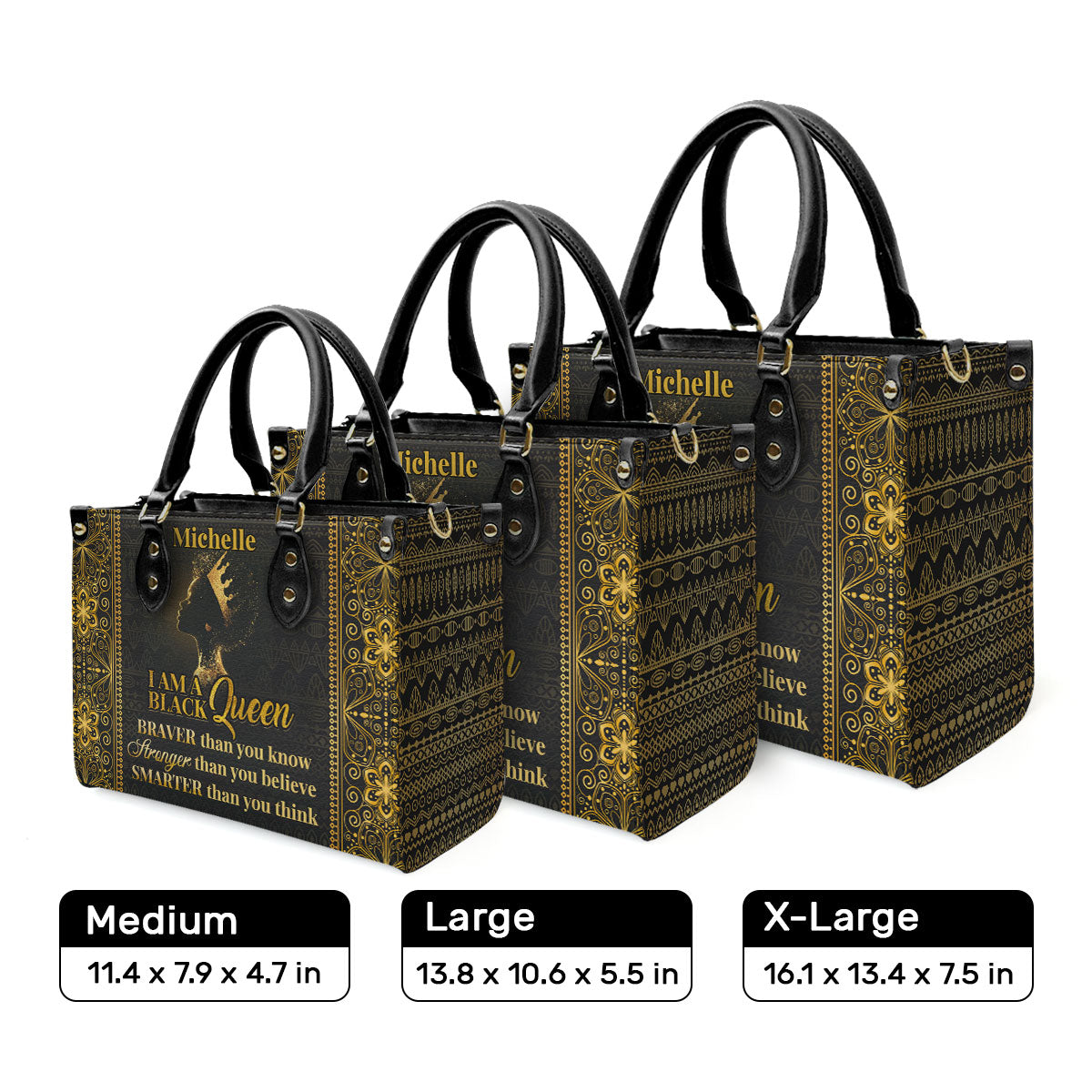 I Am A Black Queen - Personalized Leather Handbag