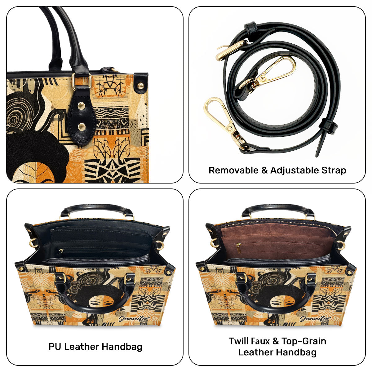 Black Origin Art - Personalized Leather Handbag STB50