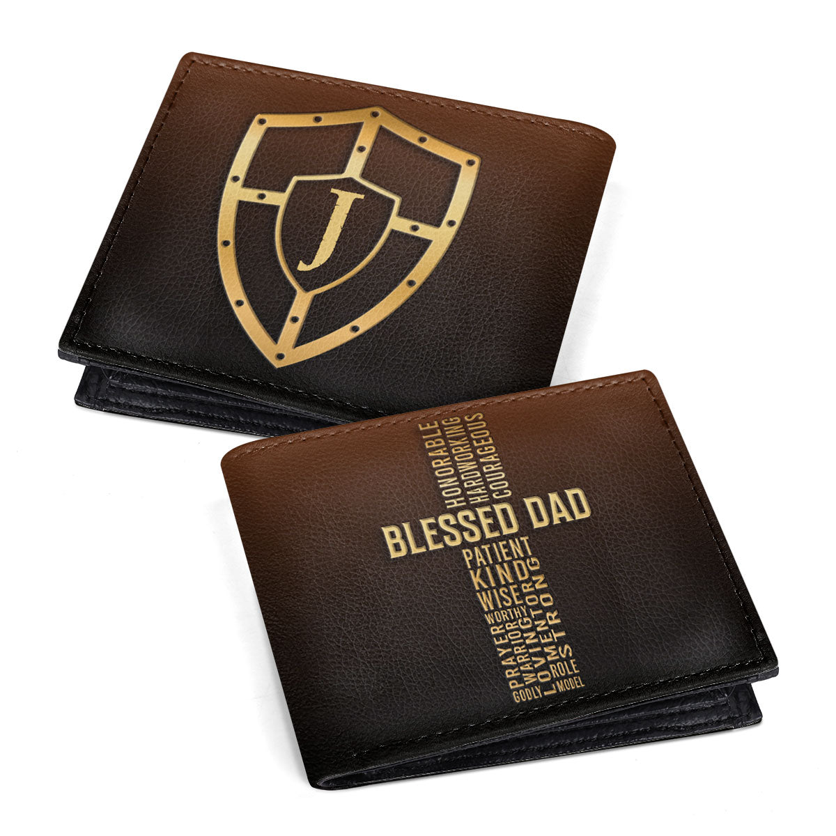 Blessed Dad - Personalized Leather Folded Wallet SBLFWHA15
