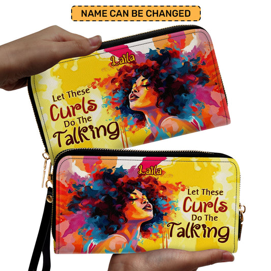 Let These Curls Do The Talking - Personalized Leather Clutch Purse SB18