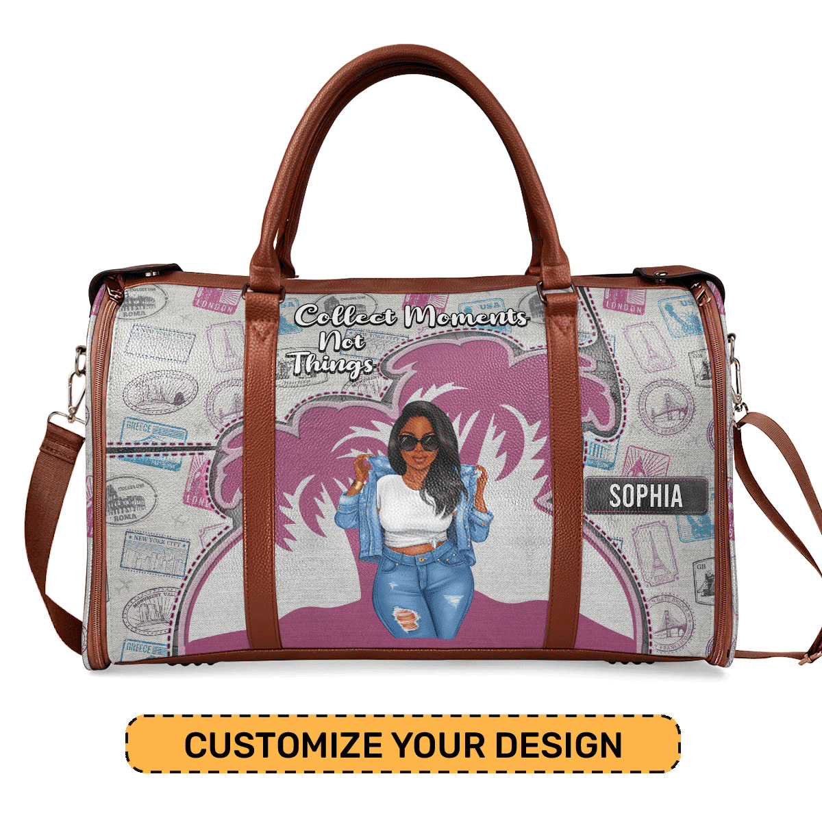 Collect Memories Not Things - Personalized Leather Duffle Bag SBDBT76