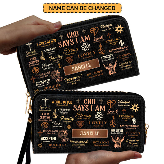 God Says I Am - Personalized Leather Clutch Purse MB21