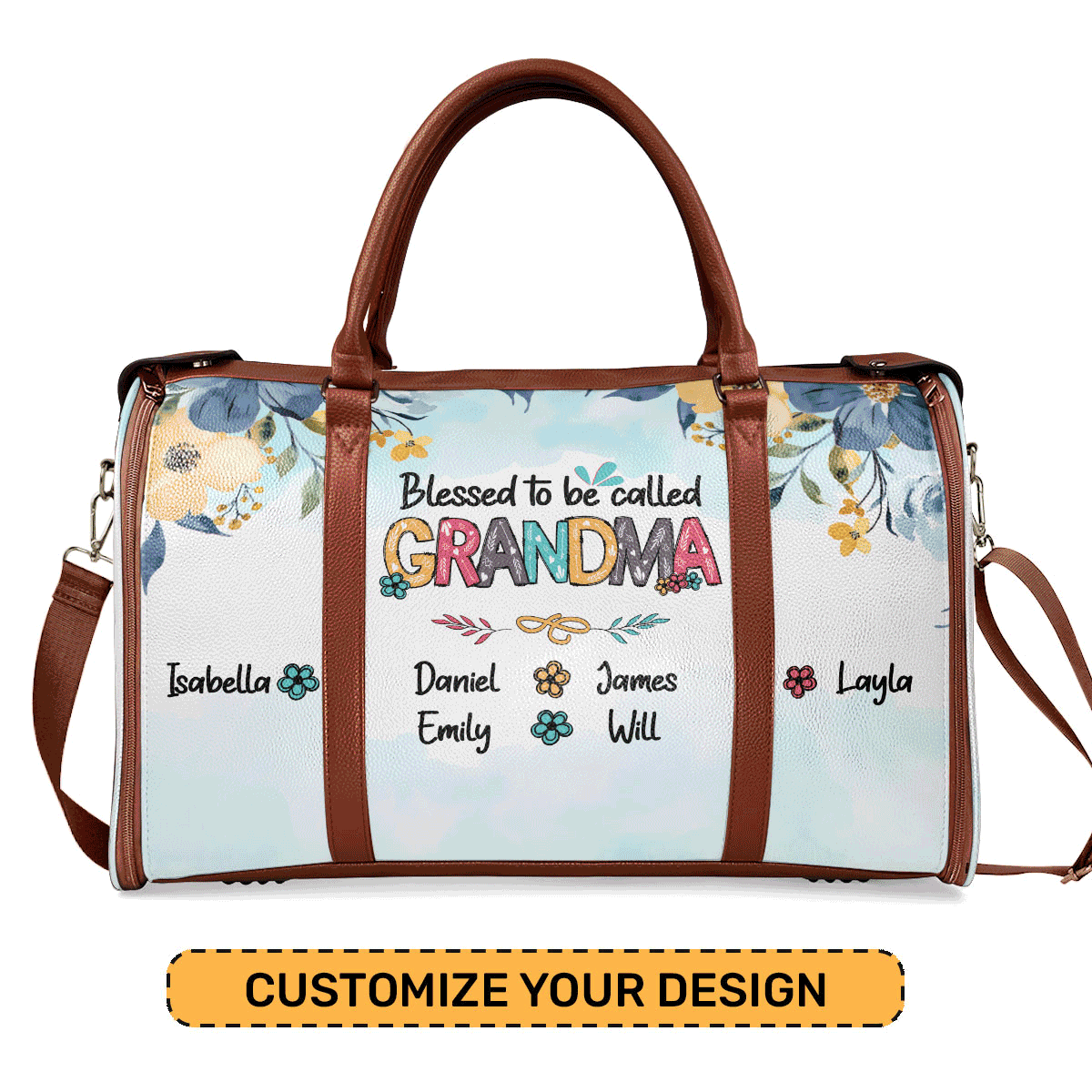 Blessed Nana - Personalized Leather Duffle Bag MS101