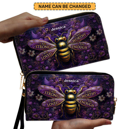I Am Enough - Bee Personalized Leather Clutch Purse MB54