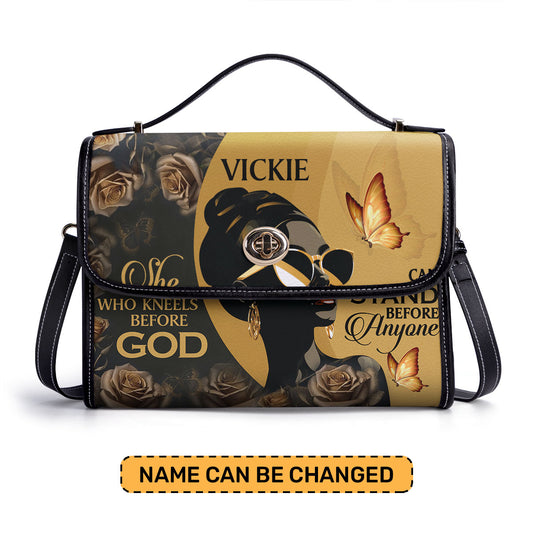 She Who Kneels Before God Can Stand Before Anyone - Personalized Leather Satchel Bag STB10