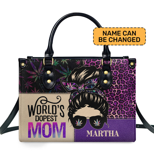 World's Dopest Mom - Personalized Purple Leather Handbag MB65