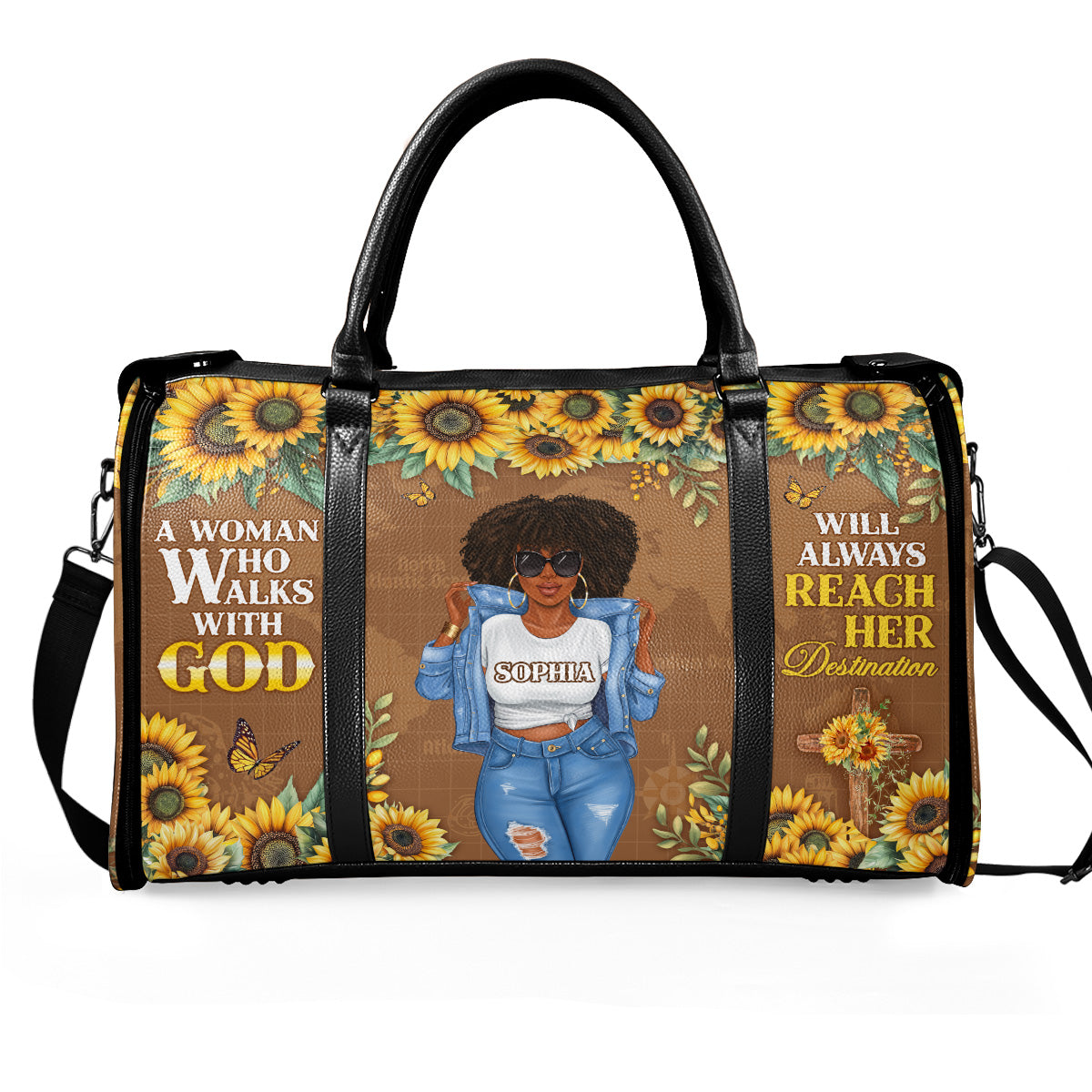 A Woman Who Walks With God Will Always Reach Her Destination - Personalized Leather Duffle Bag