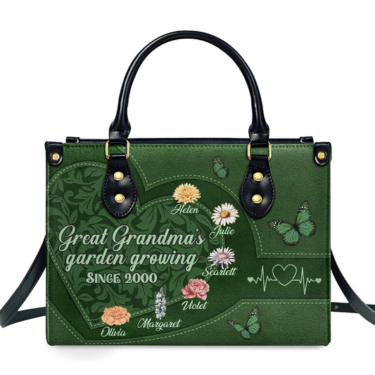 Grandma's Garden Growing Since Year - Personalized Leather Handbag