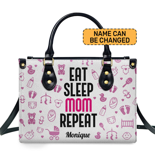 Eat Sleep Mom Repeat - Personalized Leather Handbag STB189