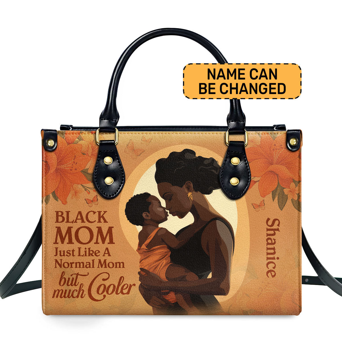 Black Mom Just Like A Normal Mom But Much Cooler - Personalized Leather Handbag STB125