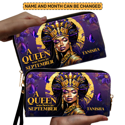 A Beautiful Queen - Personalized Leather Clutch Purse STB58