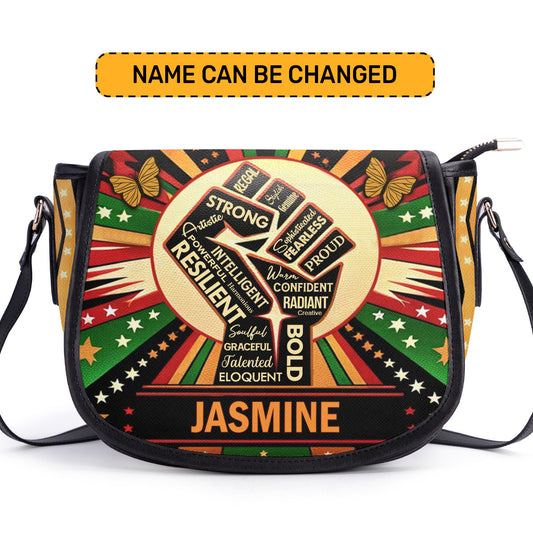 Juneteenth Fist - Personalized Leather Saddle Cross Body Bag SBLSDBT63