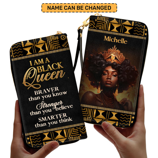 I Am A Black Queen - Personalized Leather Clutch Purse MB30