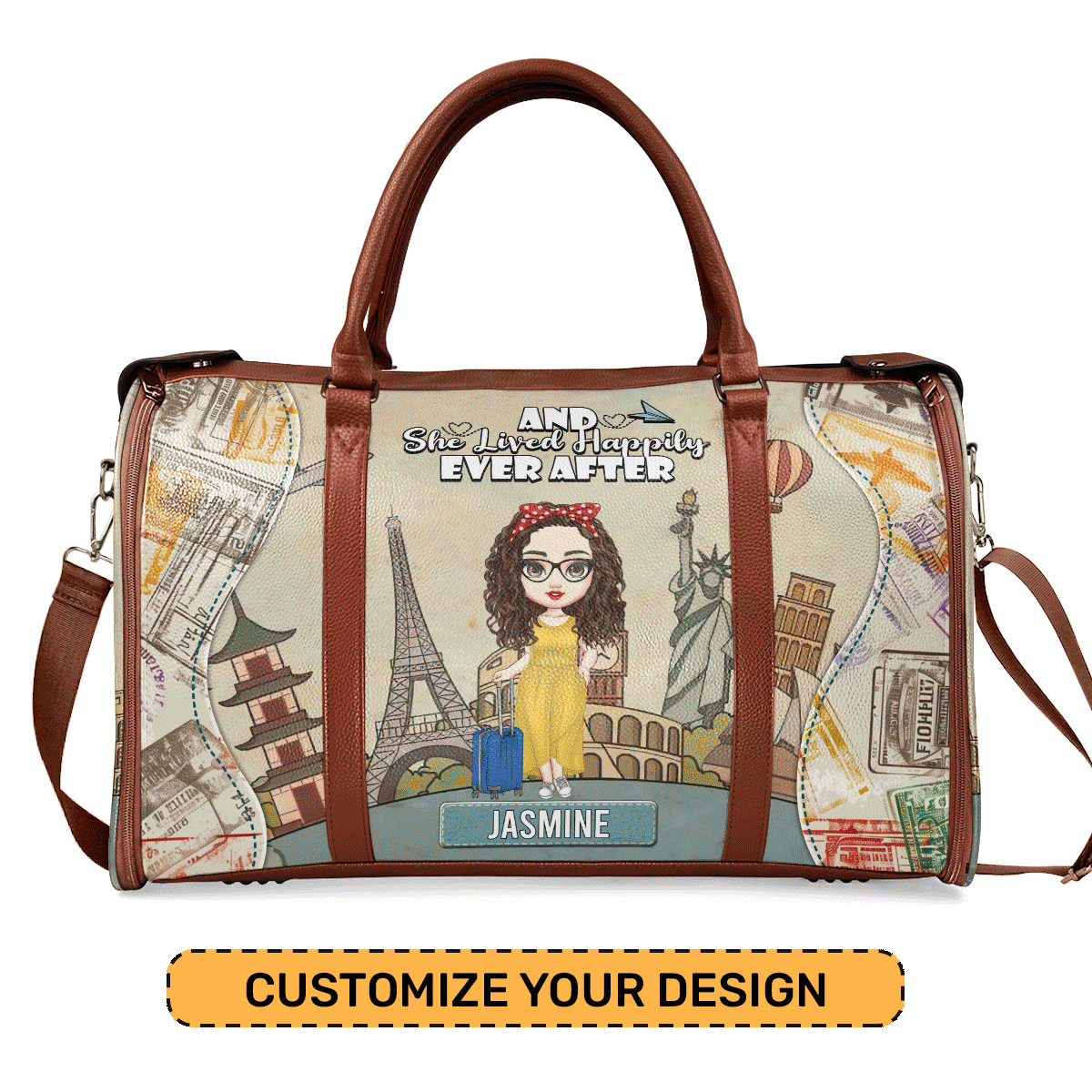 And She Lived Happily Ever After - Personalized Leather Duffle Bag SBDBT77
