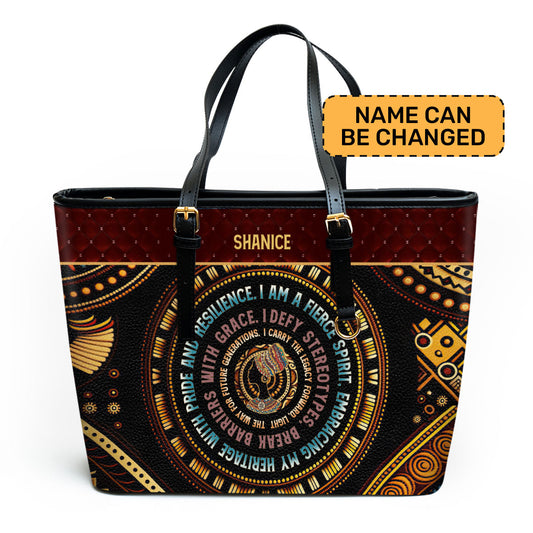 Mantra - I Am A Fierce Spirit - Personalized Leather Totebag MB03
