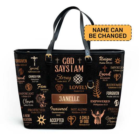 God Says I Am - Personalized Leather Totebag MB21