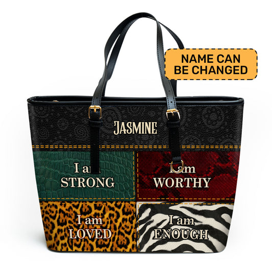 I Am Loved, I Am Enough - Personalized Large Leather Tote Bag SB08