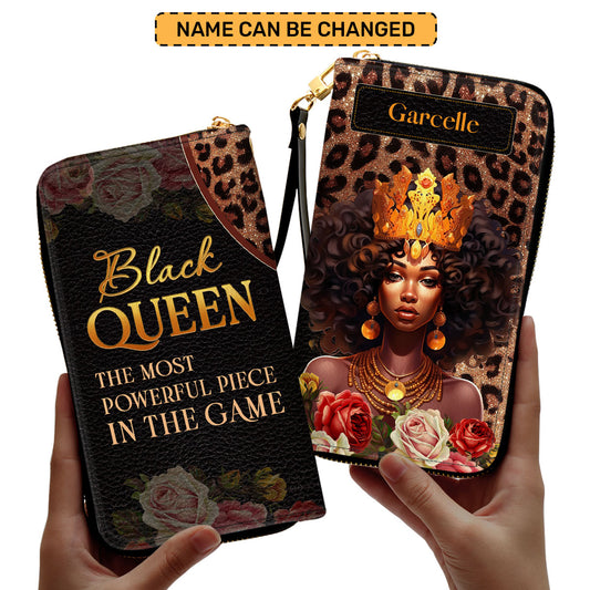 Black Queen is Powerful - Personalized Leather Clutch Purse MB24