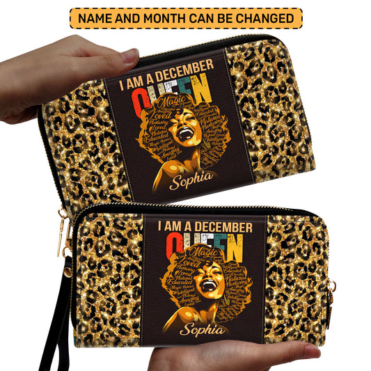 I Am A Queen - Personalized Leather Clutch Purse STB12