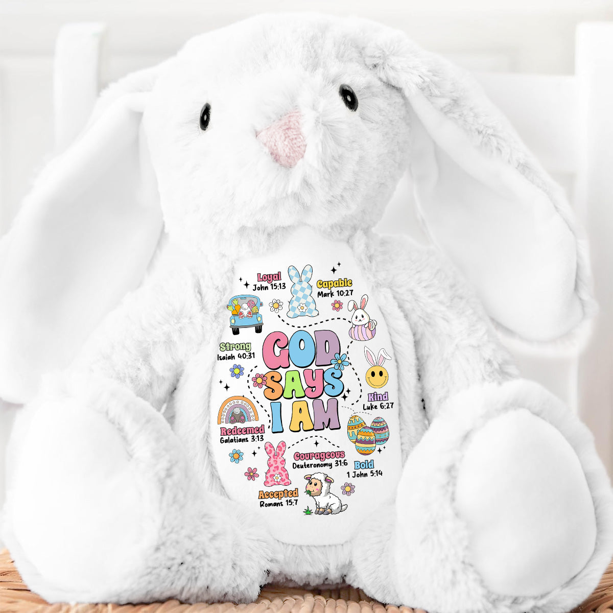 God Says I Am - Personalized Stuffed Bunny
