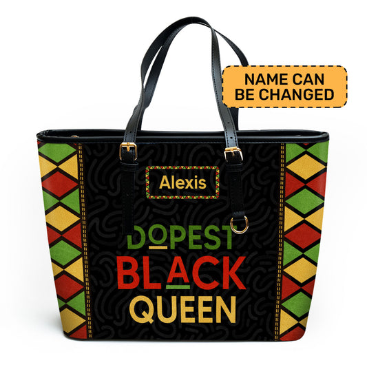 Dopest Black Queen - Personalized Leather Totebag SB09