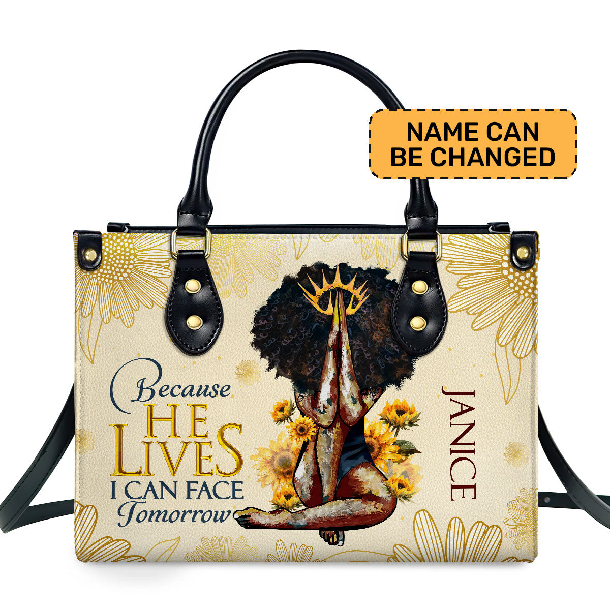 Because He Lives, I Can Face Tomorrow - Personalized Leather Handbag MB55