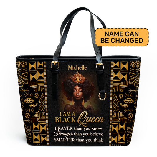 I Am A Black Queen - Personalized Leather Totebag MB30