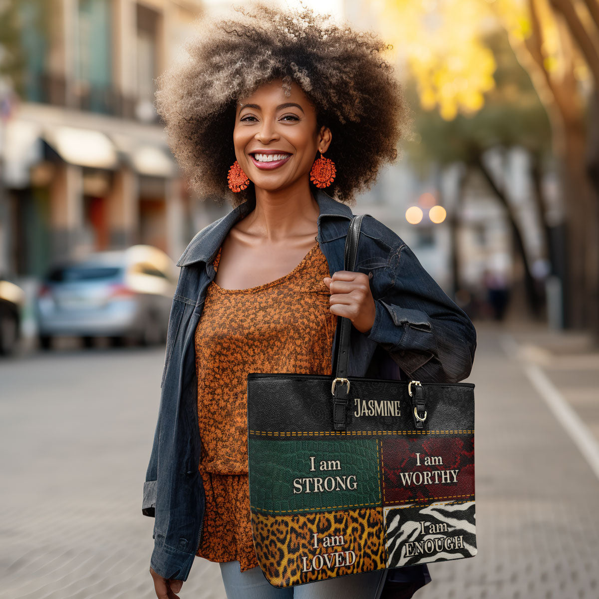 I Am Loved, I Am Enough - Personalized Large Leather Tote Bag SB08