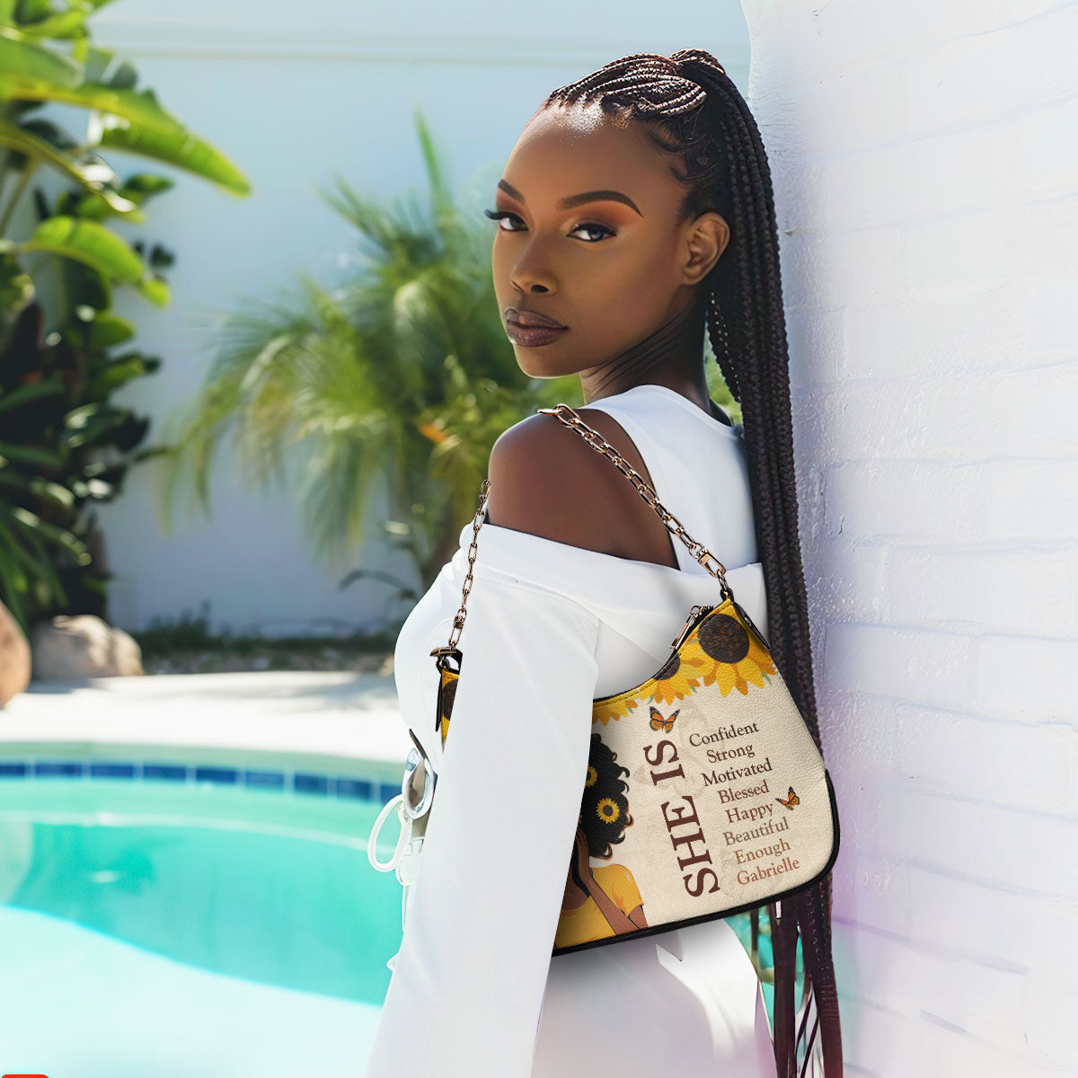 She is Confident, Strong - Personalized Chain Shoulder Bag SB12