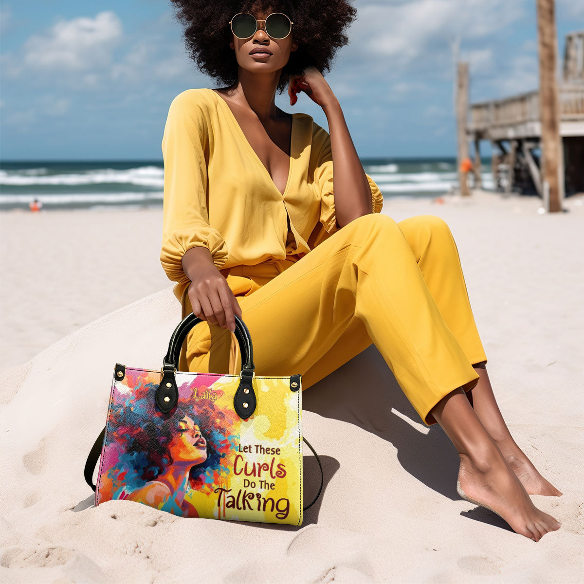 Let These Curls Do The Talking - Personalized Leather Handbag - SB18