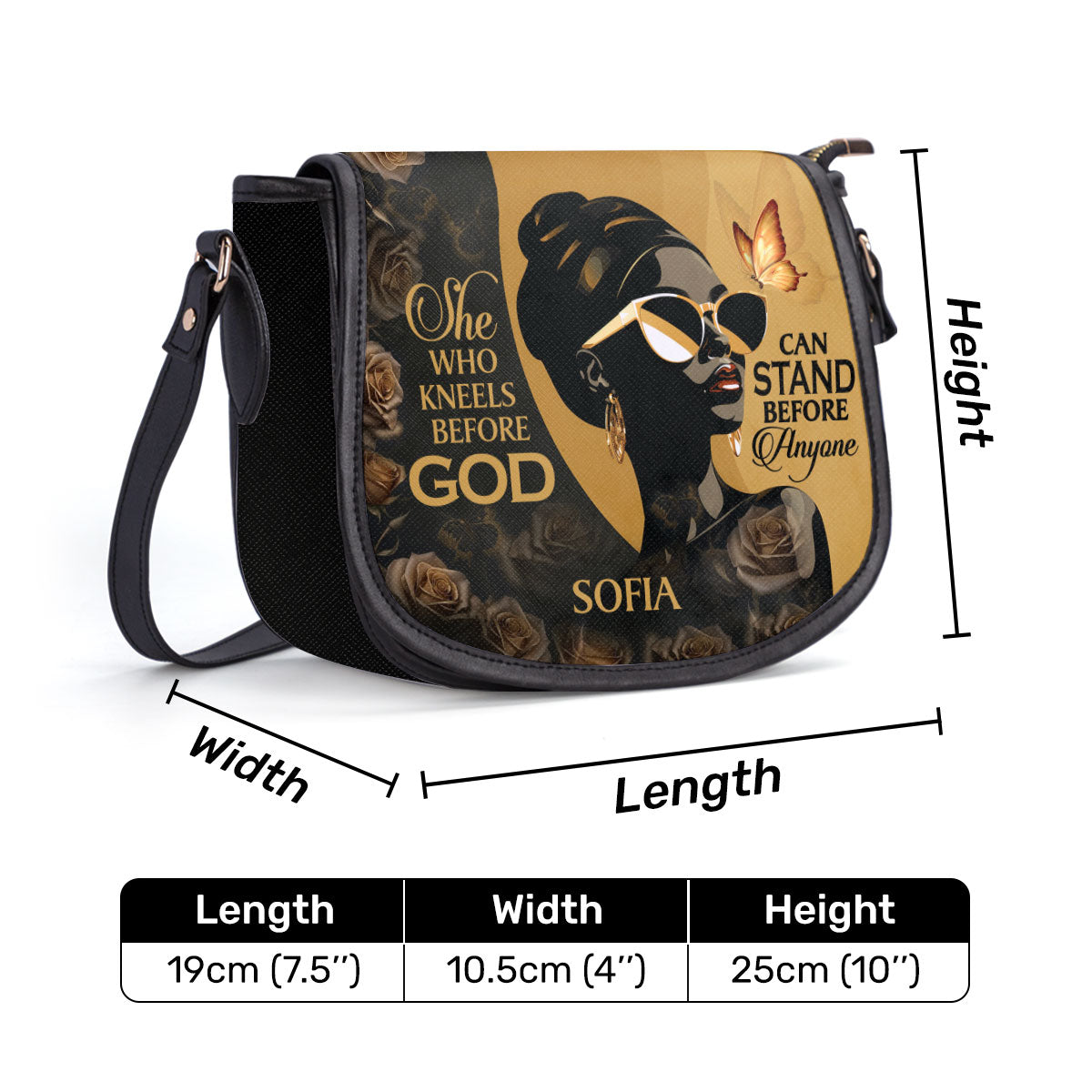 She Who Kneels Before God Can Stand Before Anyone - Personalized Leather Saddle Cross Body Bag STB10