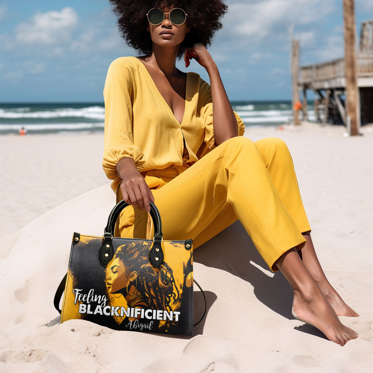 Feeling Blacknificient - Personalized Leather Handbag STB11