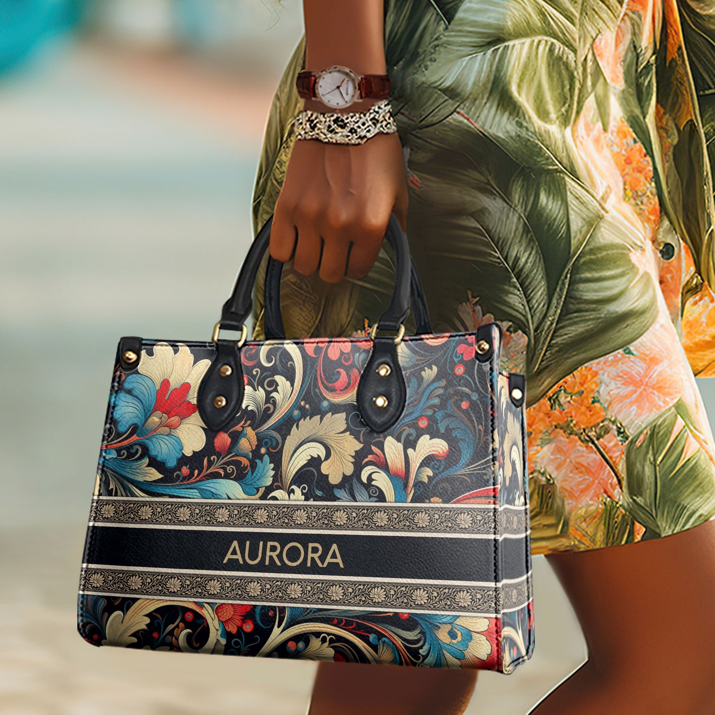 Flower - Bohemian  - Personalized Leather Handbag STB134