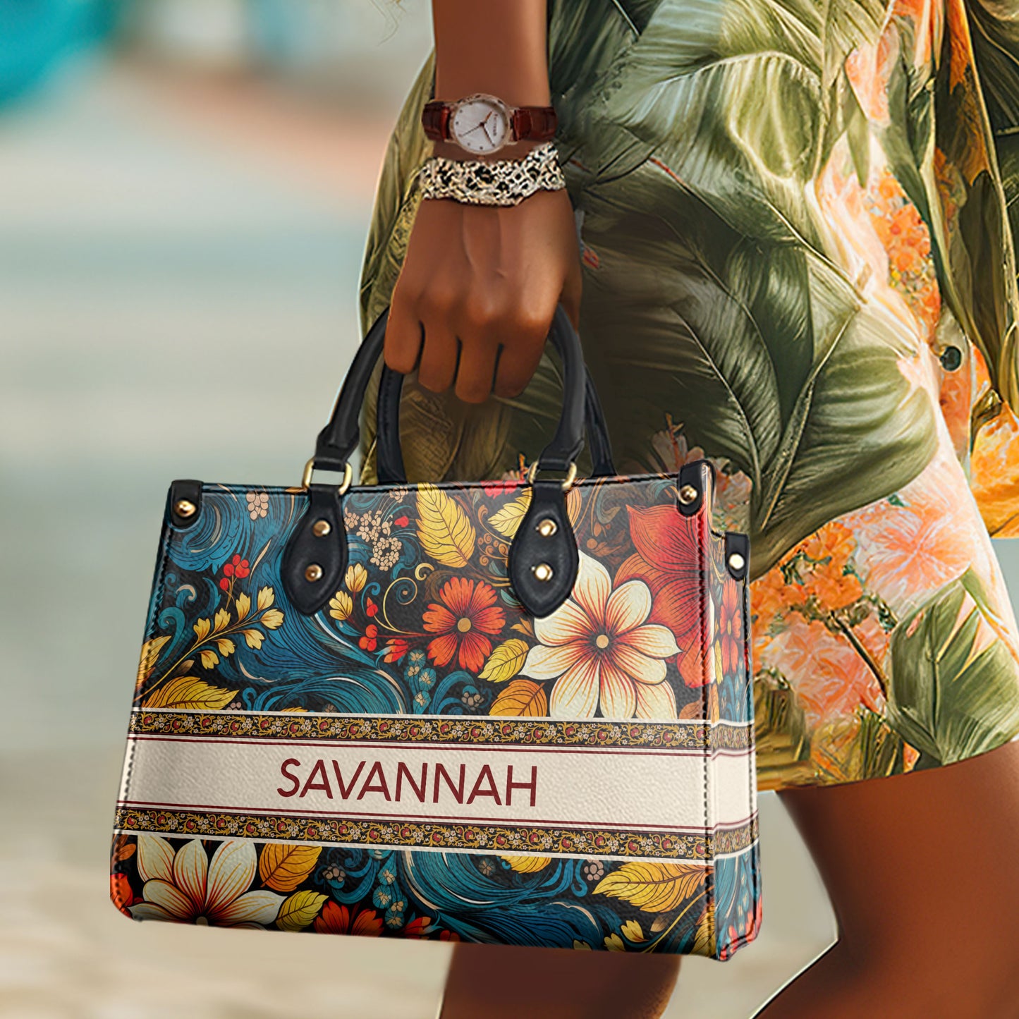Bohemian - Flower - Personalized Leather Handbag STB135