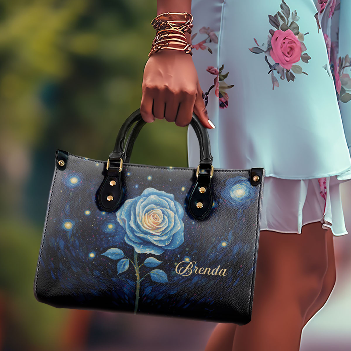 Rose Under The Starry Night - Personalized Leather Handbag - STB139