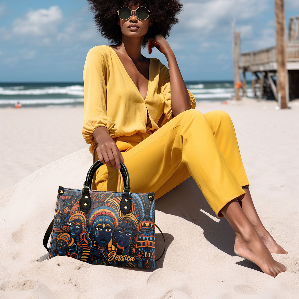 The Origin Black Art - Personalized Leather Handbag With Unique Texture STB16