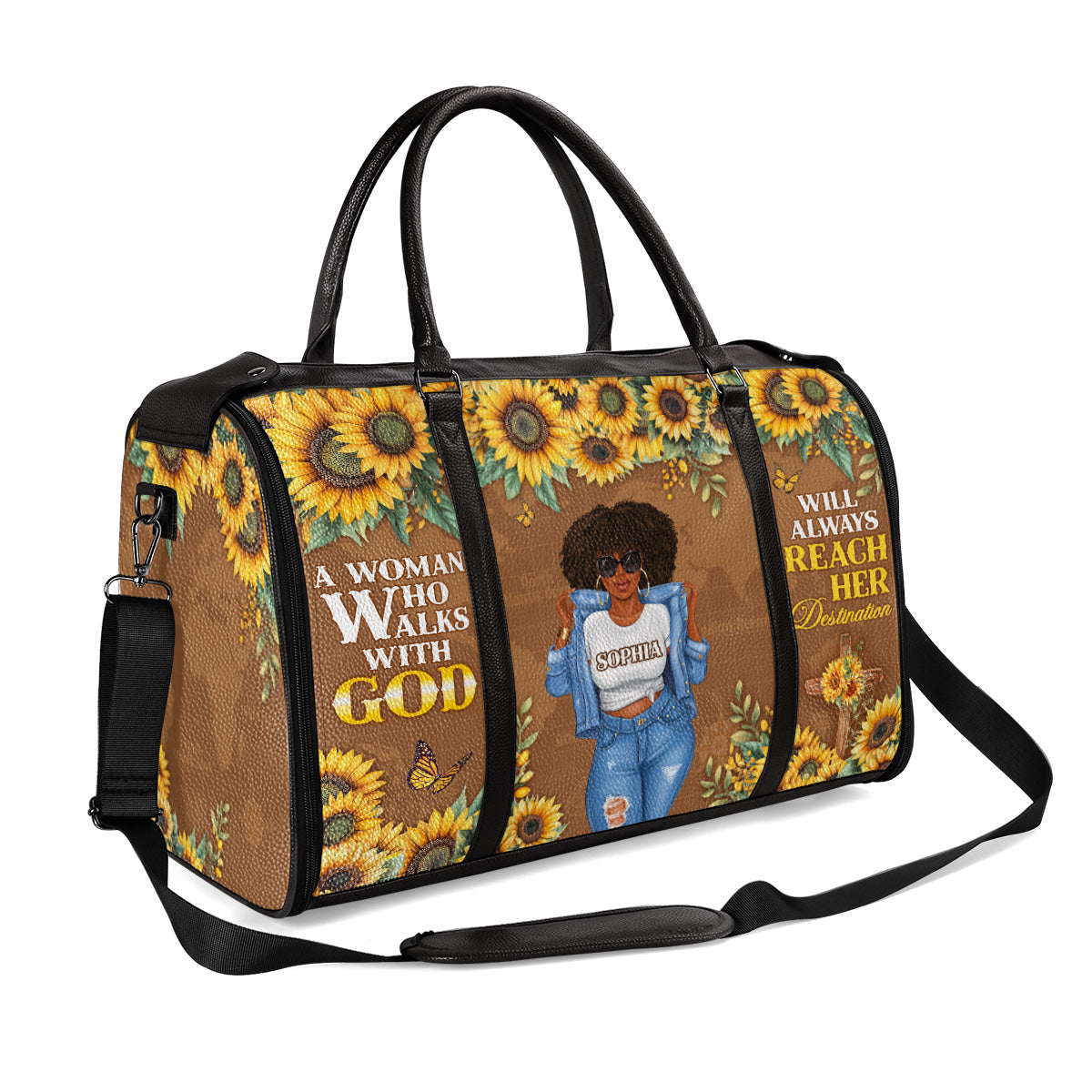 A Woman Who Walks With God Will Always Reach Her Destination - Personalized Leather Duffle Bag