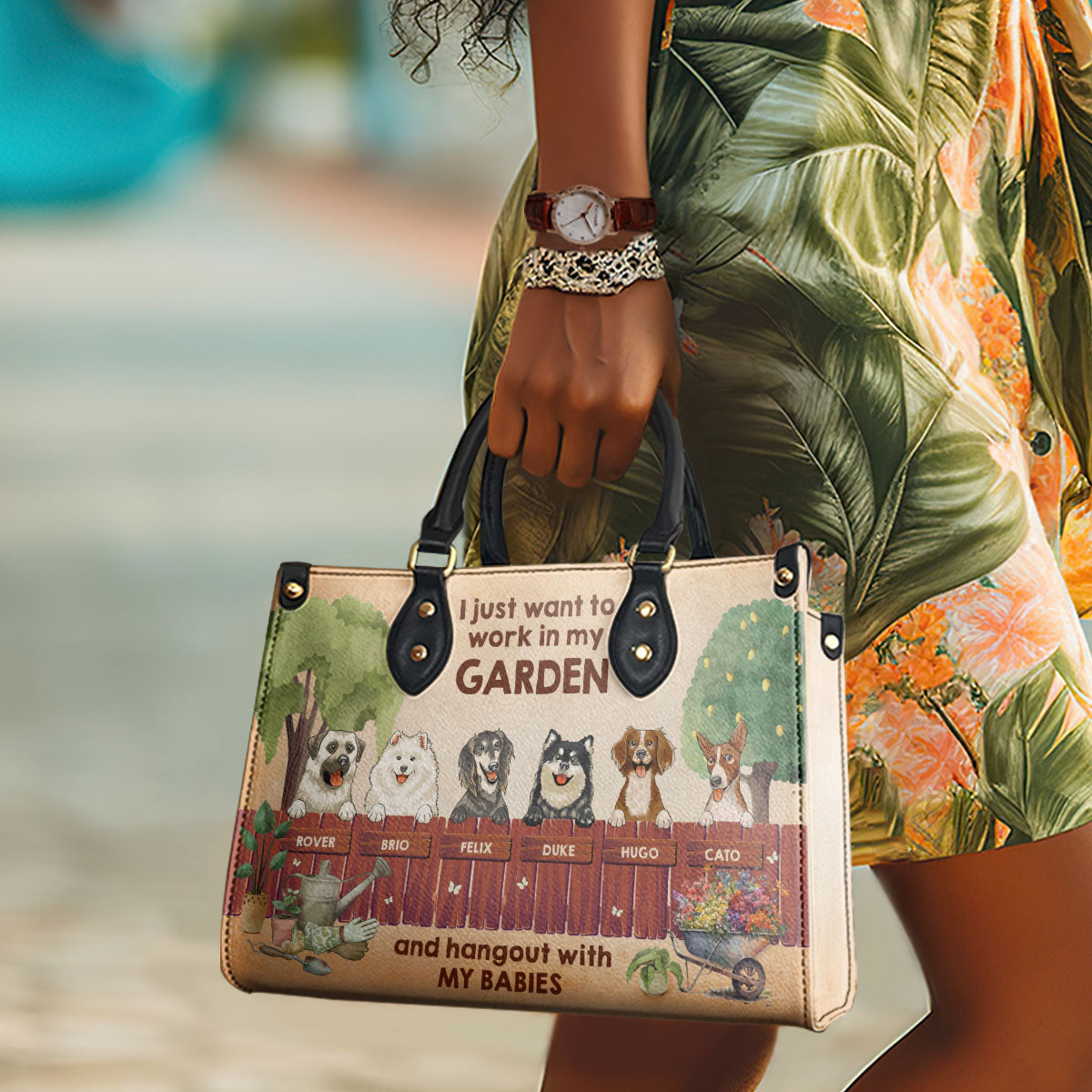 I Just Want To Work In My Garden And Hangout With My Babies - Personalized Leather Handbag STB184
