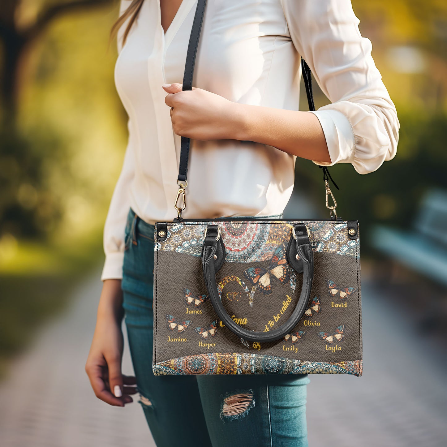 Blessed To Be Called Grandma Personalized Leather Handbag MS100
