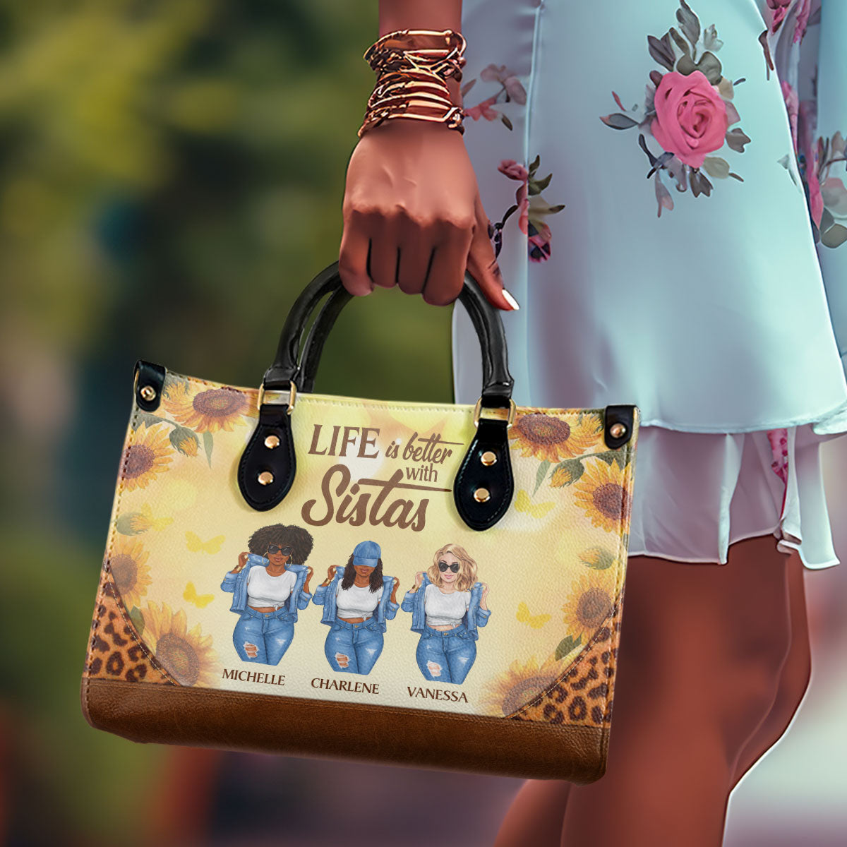 Life Is Better With Sistas - Personalized Leather Handbag STB01A