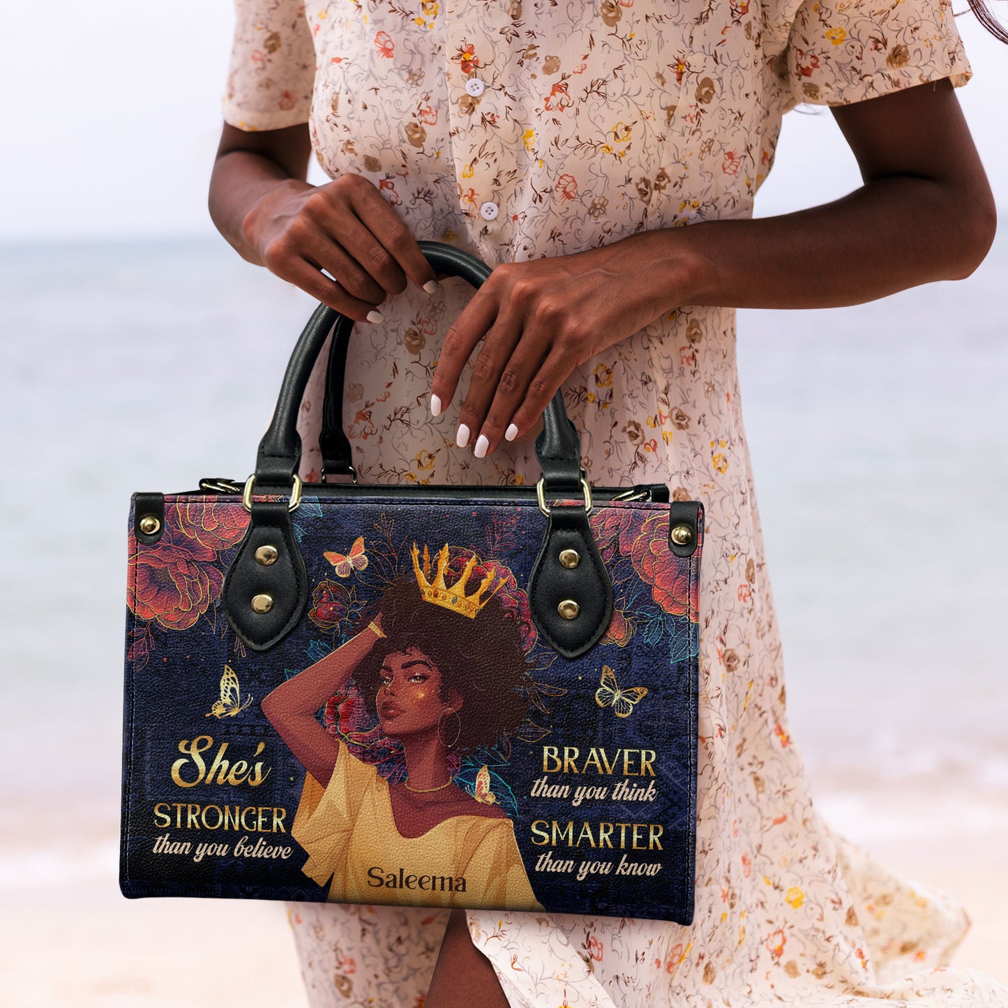 She's Stronger Than You Believe - Personalized Leather Handbag SBLHBLM1143M