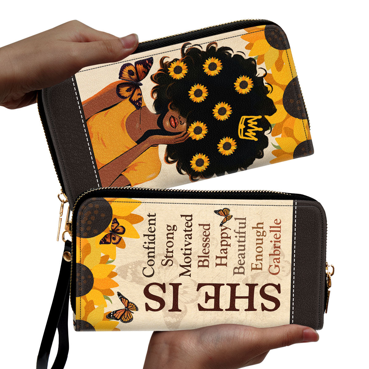 She Is - Personalized Leather Clutch Purse SB12