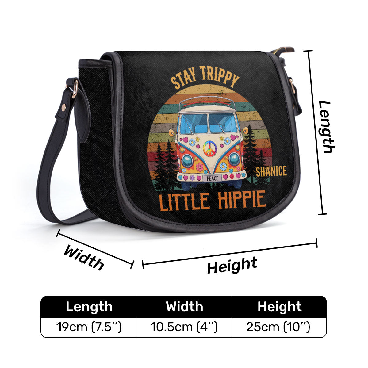 Stay Trippy Little Hippie - Personalized Leather Saddle Cross Body Bag SBHN13