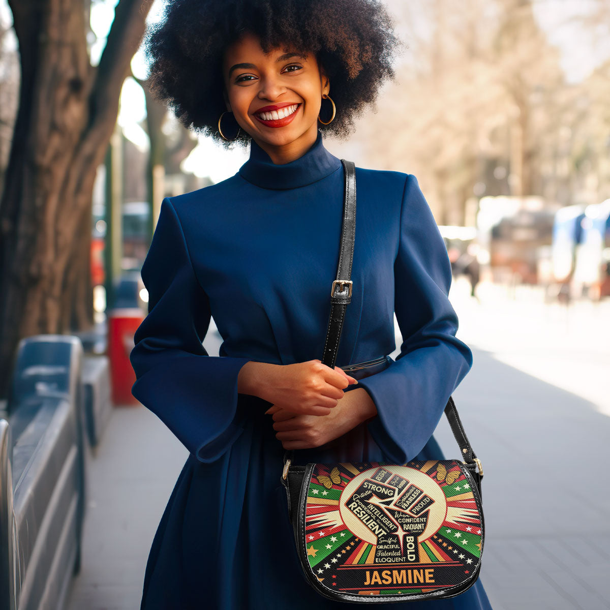 Juneteenth Fist - Personalized Leather Saddle Cross Body Bag SBLSDBT63