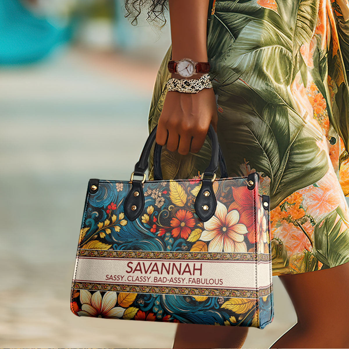 Classy Flower - Personalized Leather Handbag STB124